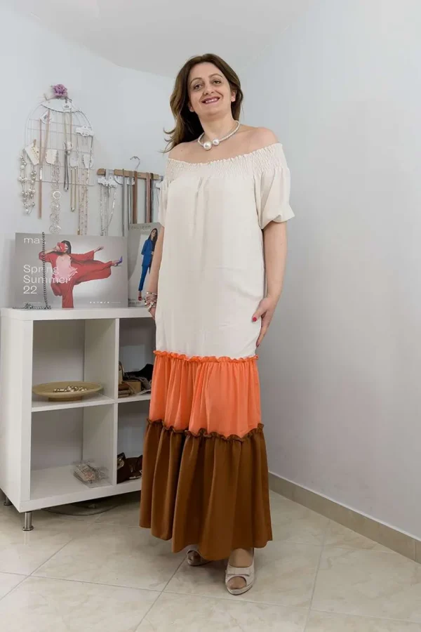 Mealys Abito con balze e spalle scoperte taglie comode Outlet