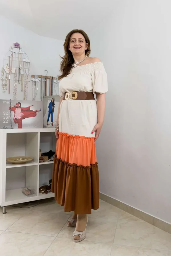 Mealys Abito con balze e spalle scoperte taglie comode Outlet