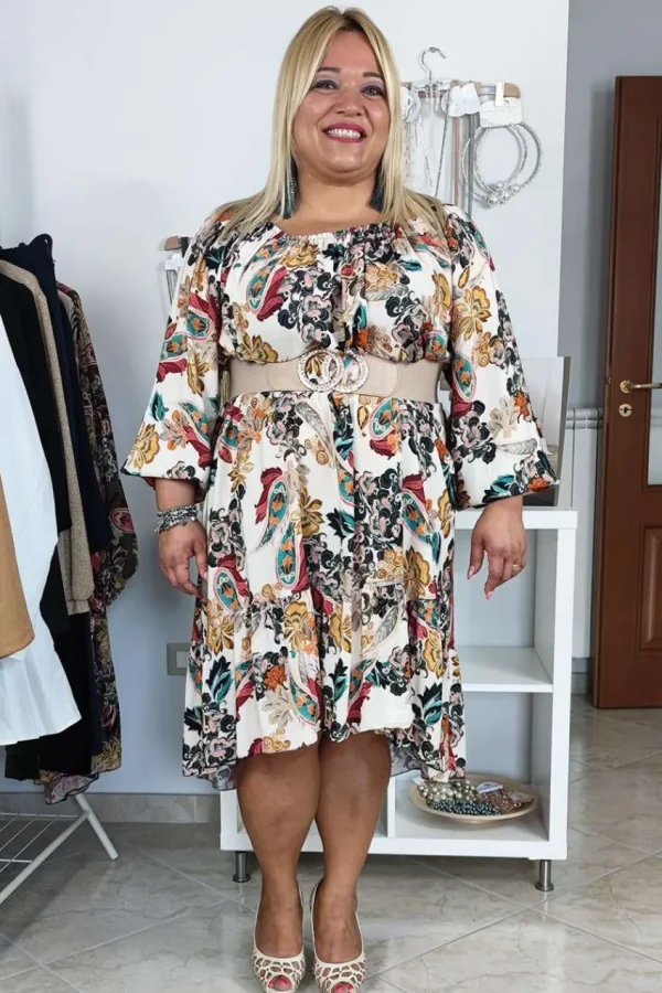 Donna Curvy Abito con spalle scoperte e stampa paisley taglie comode New