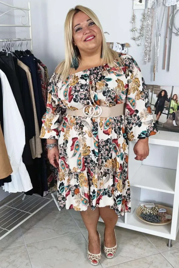 Donna Curvy Abito con spalle scoperte e stampa paisley taglie comode New