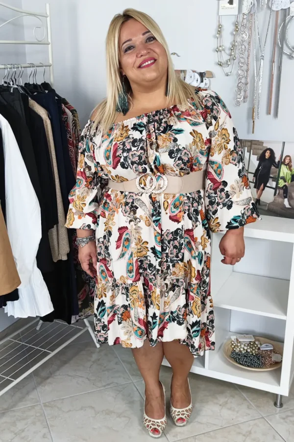 Donna Curvy Abito con spalle scoperte e stampa paisley taglie comode New