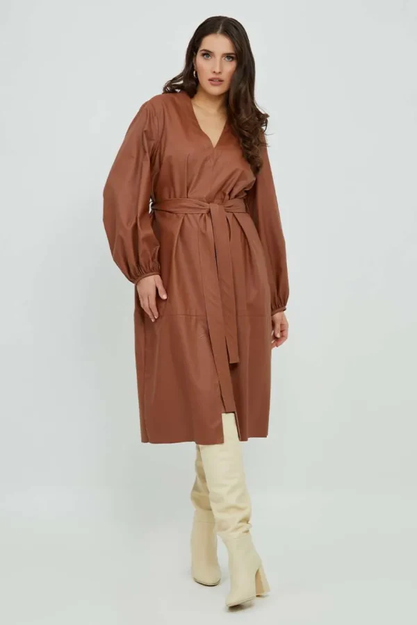 Mat Fashion Abito in eco-pelle con manica a palloncino taglie comode Outlet