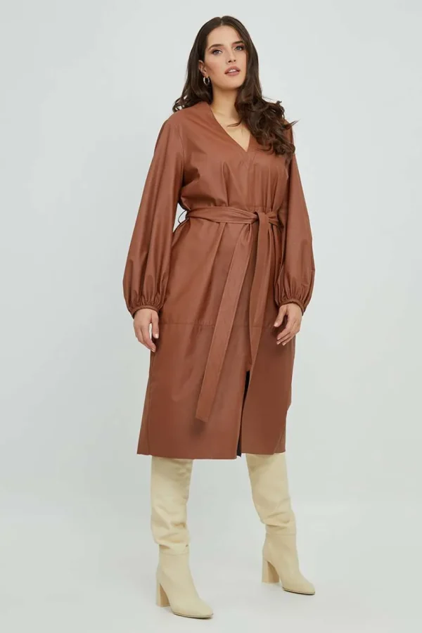 Mat Fashion Abito in eco-pelle con manica a palloncino taglie comode Outlet