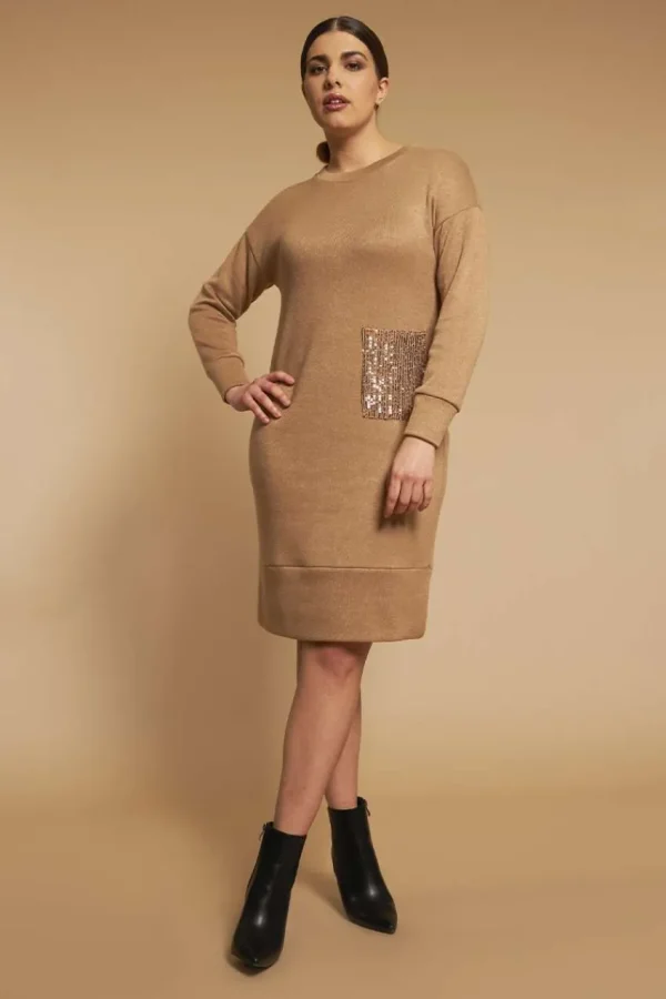 Jiveley Abito in maglia con tasca paillettes taglie comode Sale