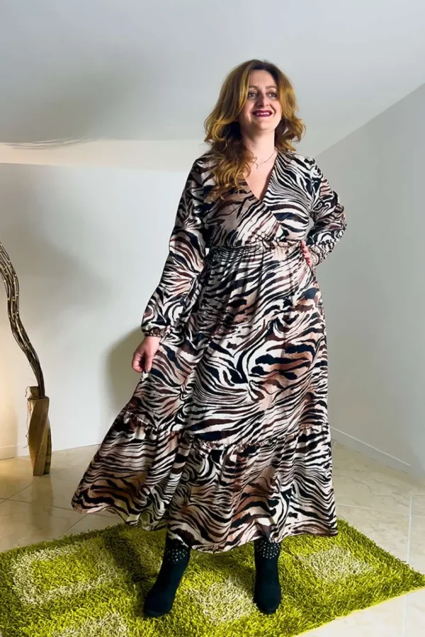 Jiveley Abito lungo fantasia animalier taglie comode New