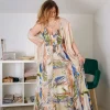 Talissa Mode Abito lungo scollo a v fantasia floreale taglie comode New