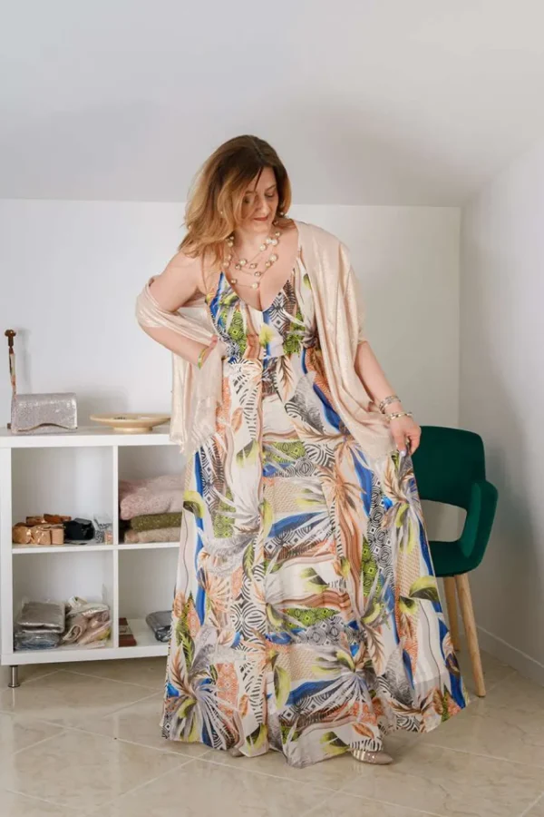 Talissa Mode Abito lungo scollo a v fantasia floreale taglie comode New