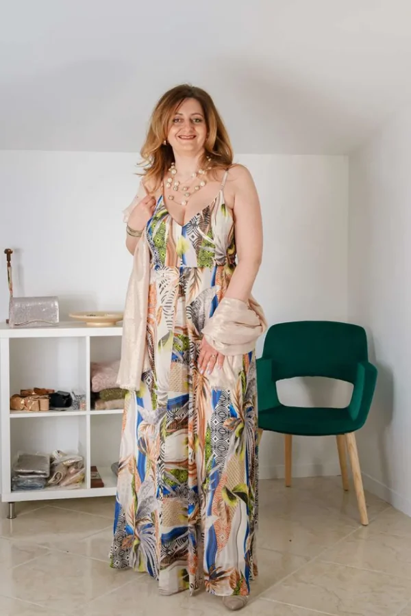 Talissa Mode Abito lungo scollo a v fantasia floreale taglie comode New