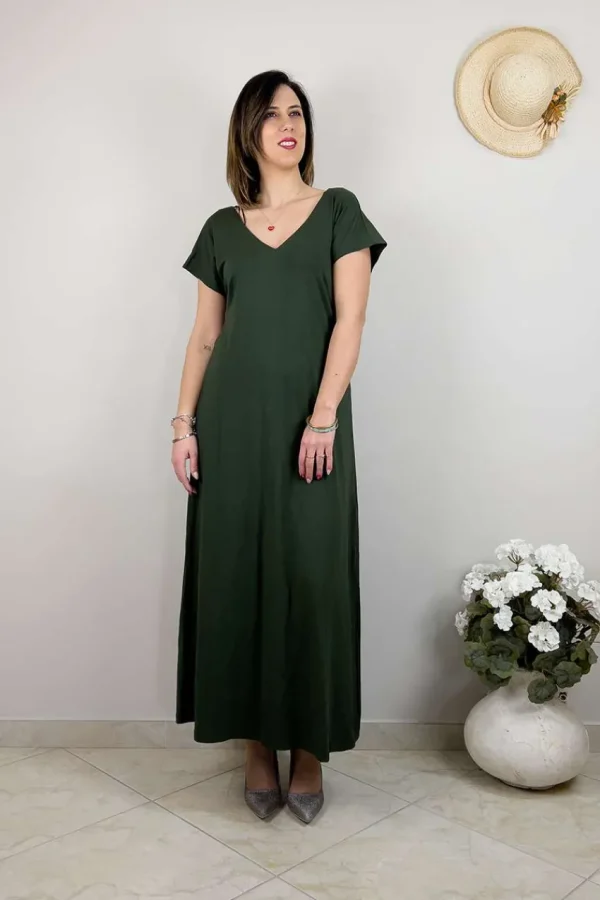 Mat Fashion Abito mezza manica lungo scollo a V taglie comode Hot