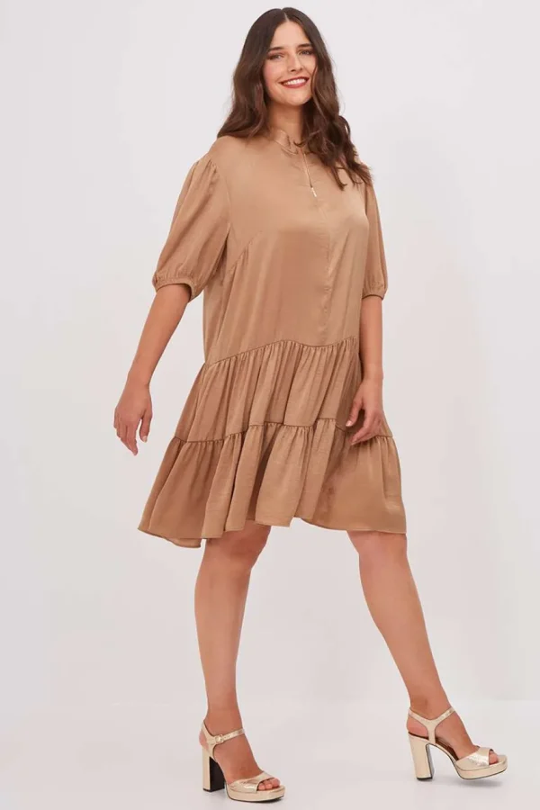 Mat Fashion Abito rasato con balze e manica a palloncino taglie comode Outlet