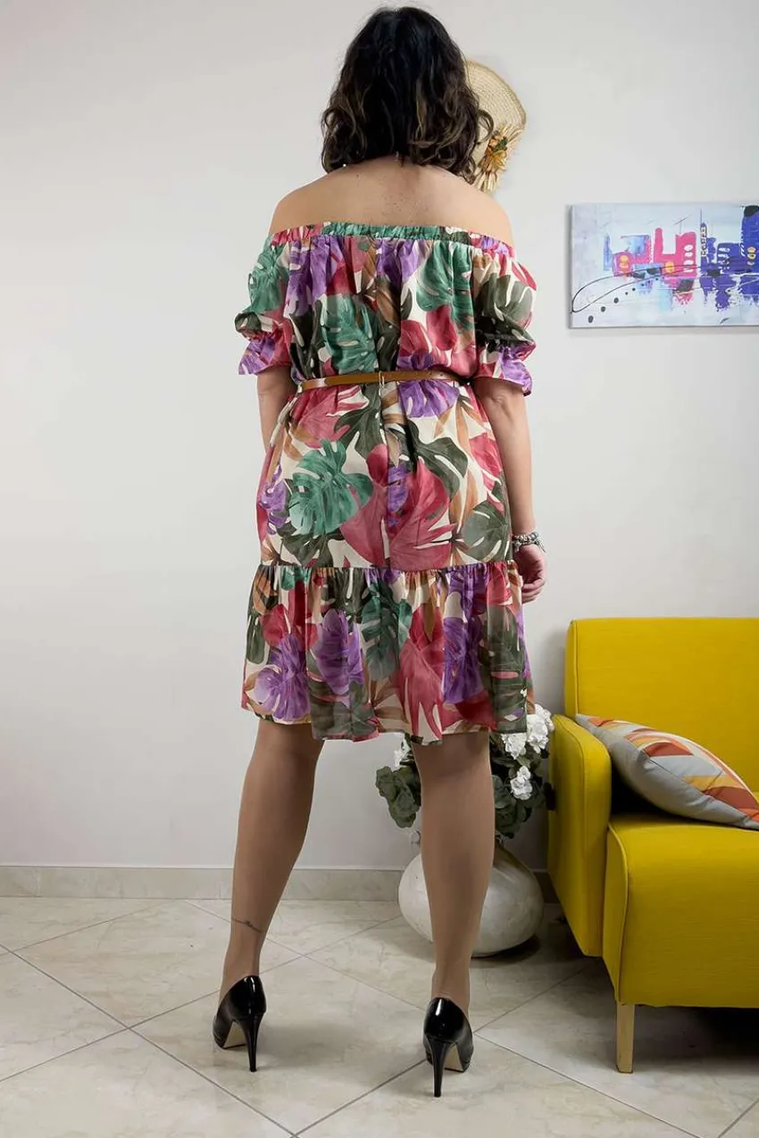 Jiveley Abito scollo a balza taglie comode Fashion