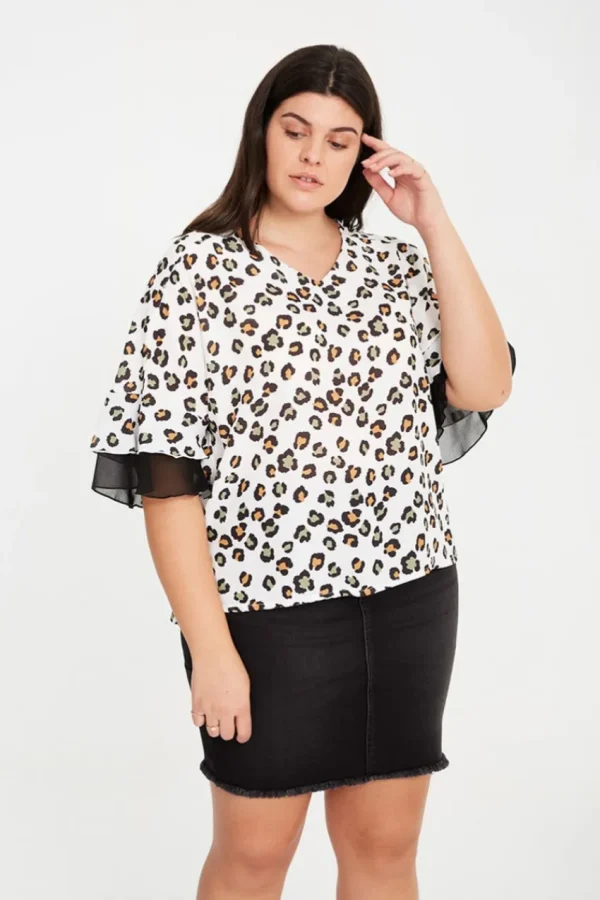 SPG Woman Blusa animalier con volant taglie forti Hot