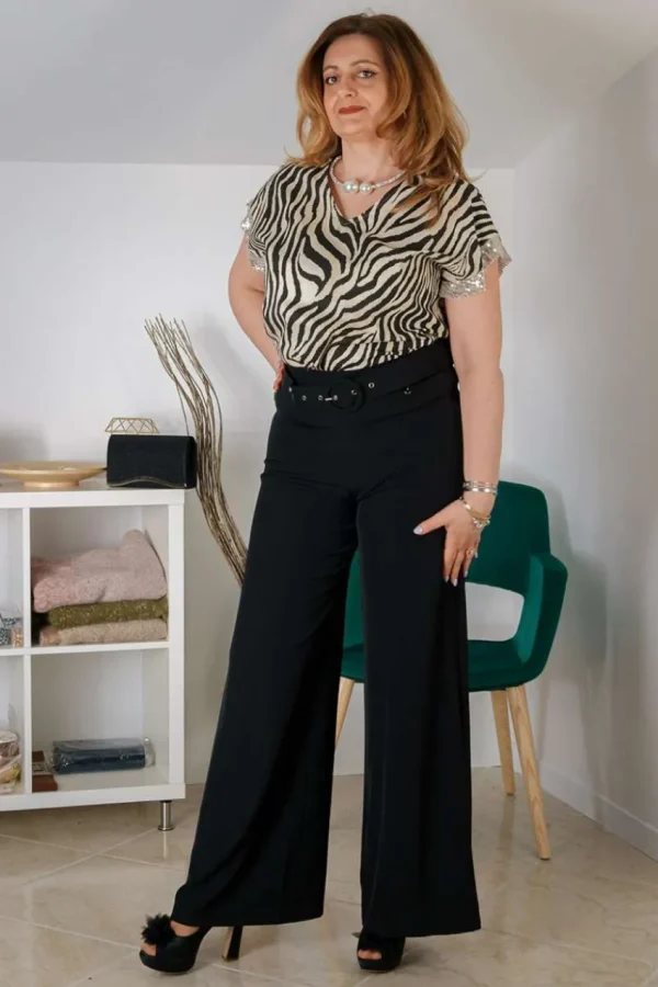 Talissa Mode Blusa animalier scollo a v con rifiniture in oro taglie comode Outlet