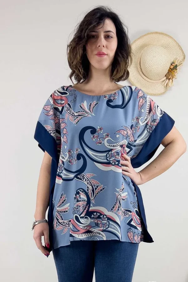 Jiveley Blusa caftano paisley taglie comode Hot