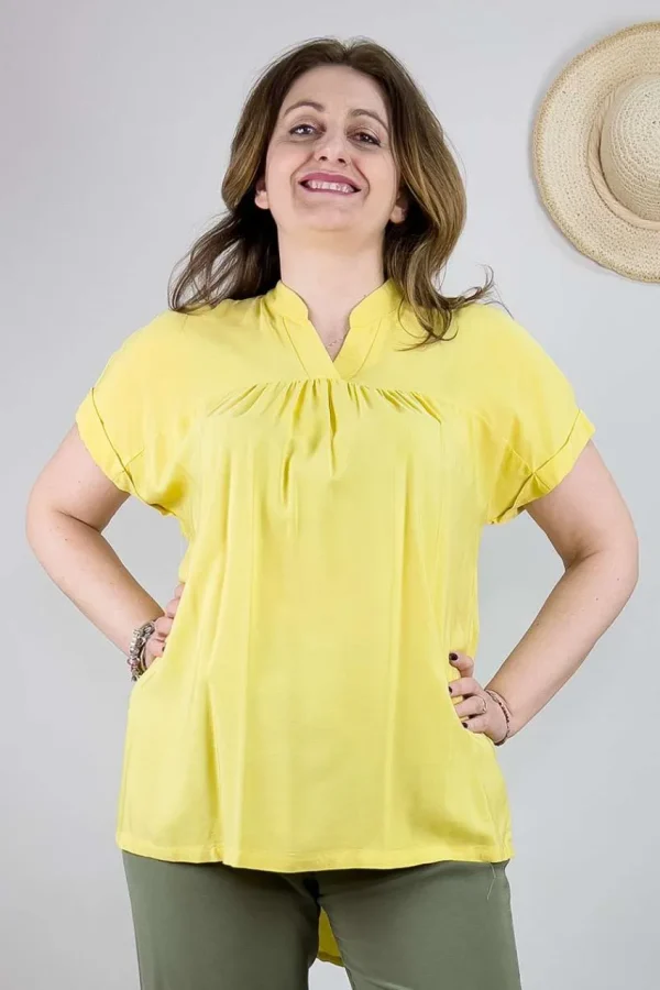 Jiveley Blusa con bottoncini e arriccio taglie comode Clearance