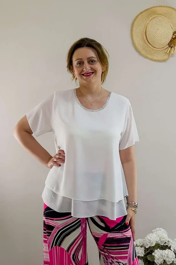 Donna Curvy Blusa con spacco dietro taglie comode Outlet