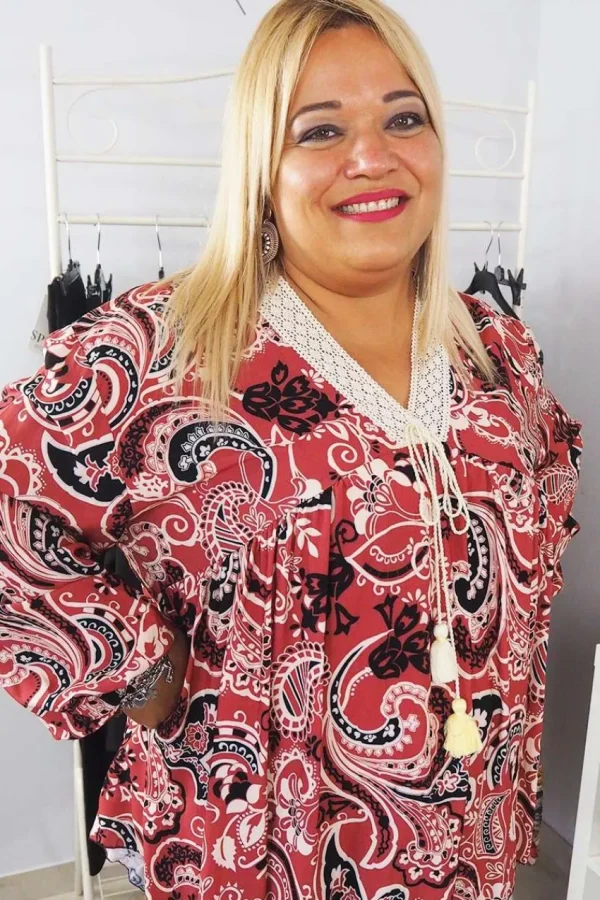 Donna Curvy Blusa con stampa cashmere taglie comode Clearance