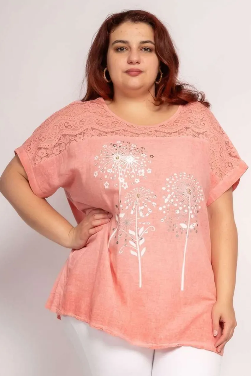 blusa_con_stampa_con_stra_0.webp Donna Curvy Blusa con stampa con strass taglie forti Best