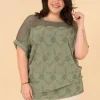 Donna Curvy Blusa in pizzo e ricami taglie forti Discount