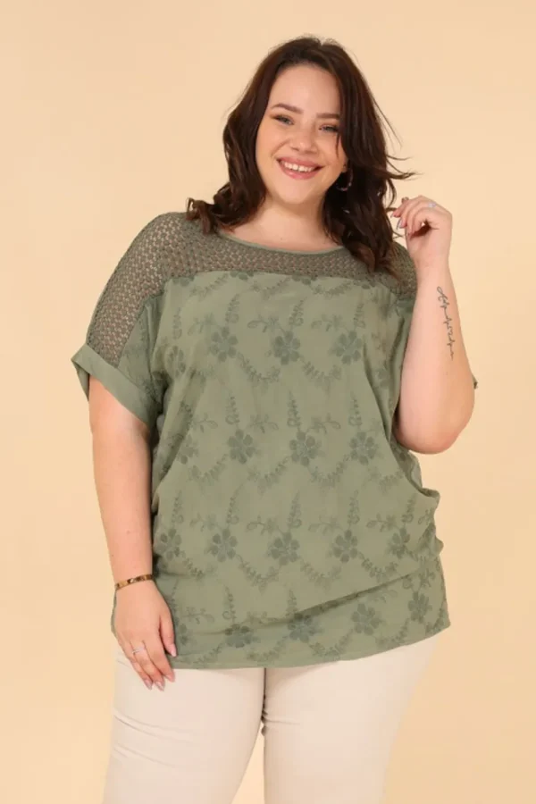 Donna Curvy Blusa in pizzo e ricami taglie forti Discount