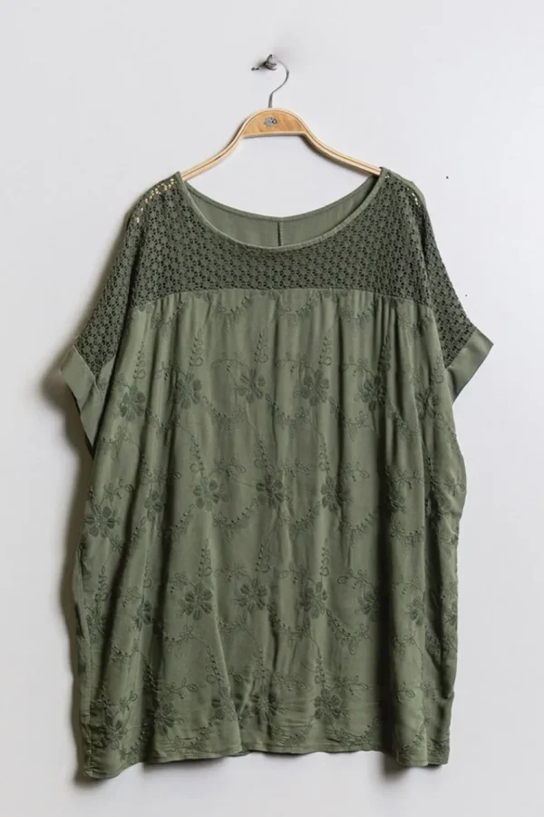 Donna Curvy Blusa in pizzo e ricami taglie forti Discount