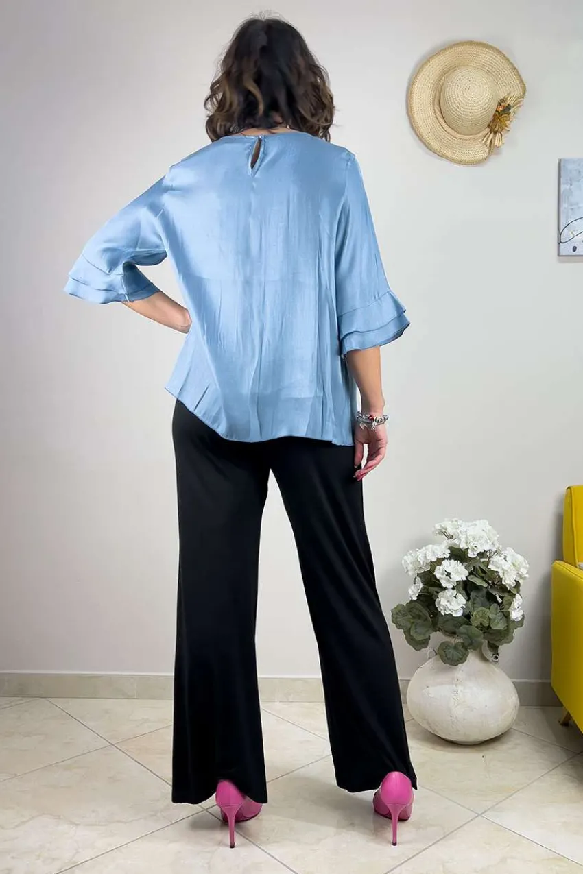 blusa_laminata_con_manica_2.webp Talissa Mode Blusa laminata con manica ruches taglie comode Clearance