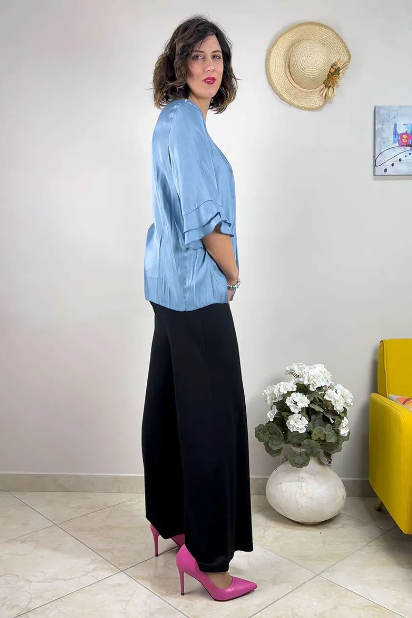 blusa_laminata_con_manica_3.webp Talissa Mode Blusa laminata con manica ruches taglie comode Clearance