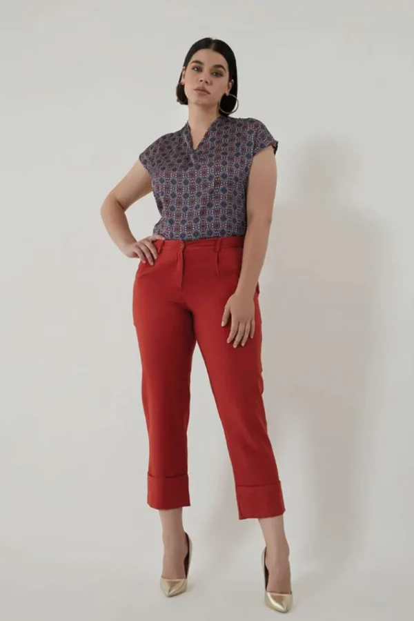 Jiveley Blusa scollo a v fantasia maiolica taglie comode Best