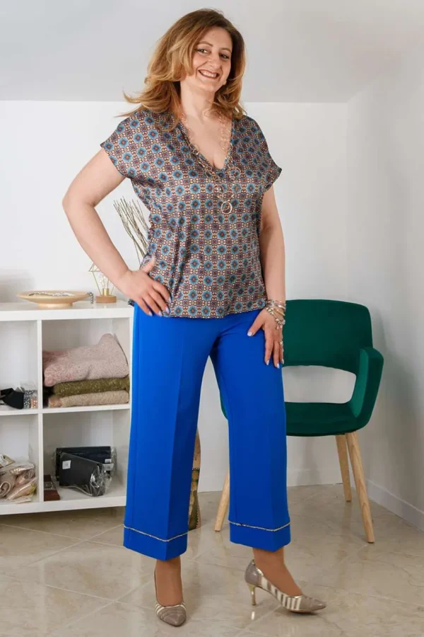 Jiveley Blusa scollo a v fantasia maiolica taglie comode Best