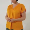 Jiveley Blusa scollo a v in raso taglie comode Outlet