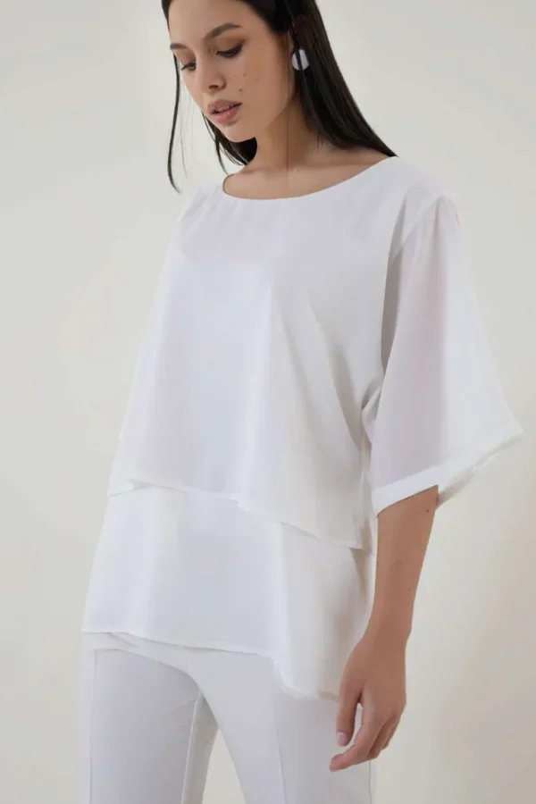 Jiveley Blusa scollo rotondo con doppio tessuto taglie comode Discount