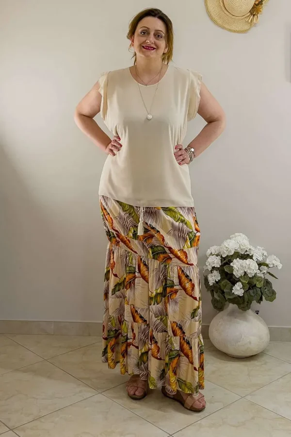 Donna Curvy Bluse con collana smanicata con rouches taglie comode Fashion