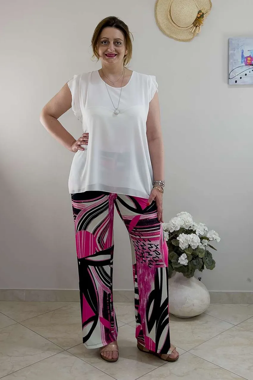 bluse_con_collana_smanica_2.webp Donna Curvy Bluse con collana smanicata con rouches taglie comode Online