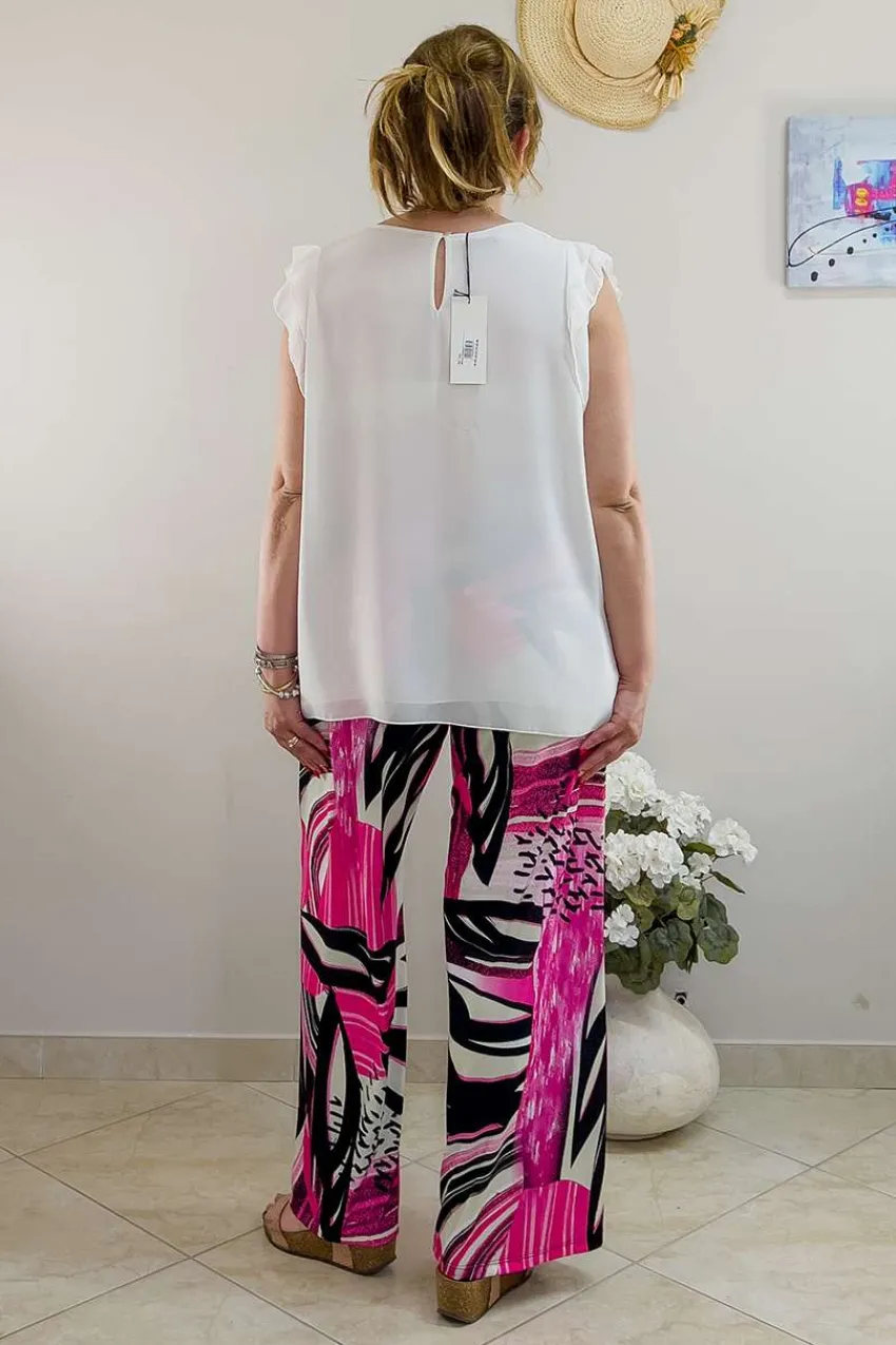 bluse_con_collana_smanica_3.webp Donna Curvy Bluse con collana smanicata con rouches taglie comode Online