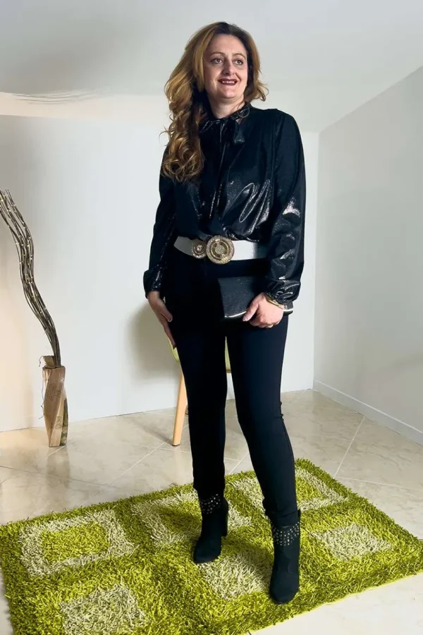 Donna Curvy Body brillantinato ad incrocio con fiocco Outlet