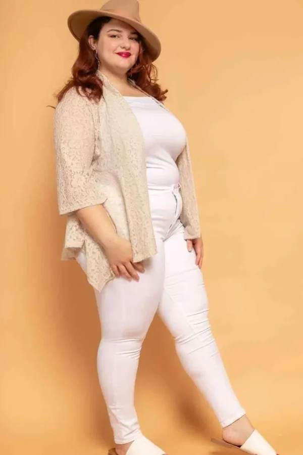 Donna Curvy Cardigan lungo in tulle con pizzo taglie forti New