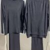 Donna Curvy Completo in maglina pantalone palazzo e maglia con collo alto Outlet
