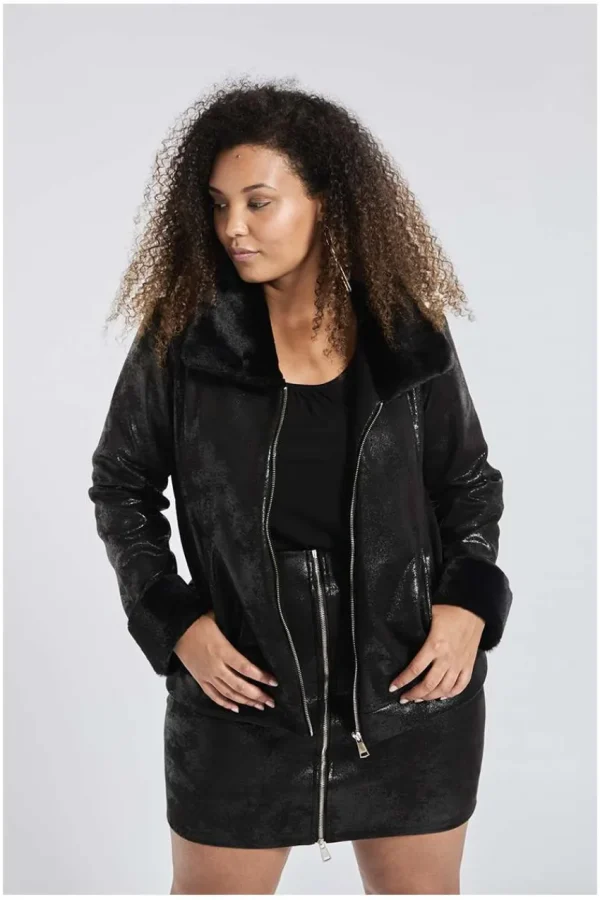 SPG Woman Giacca biker con pelliccia taglie comode New