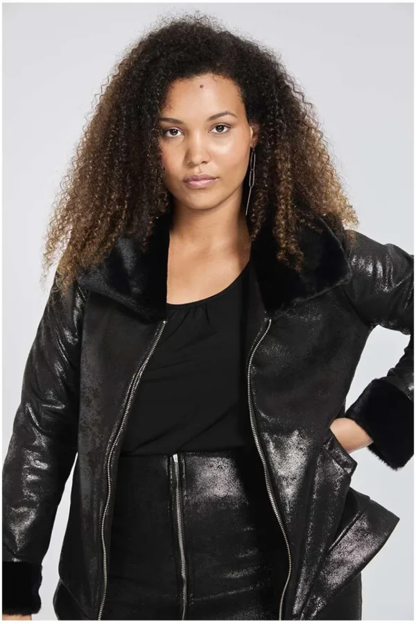 SPG Woman Giacca biker con pelliccia taglie comode New