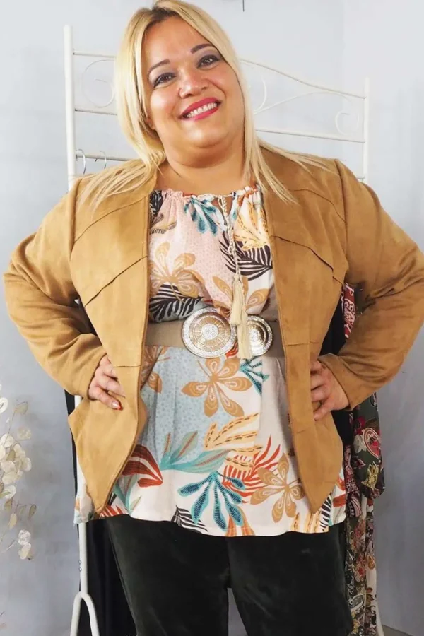 Donna Curvy Giacca effetto pelle scamosciata corta taglie comode Online