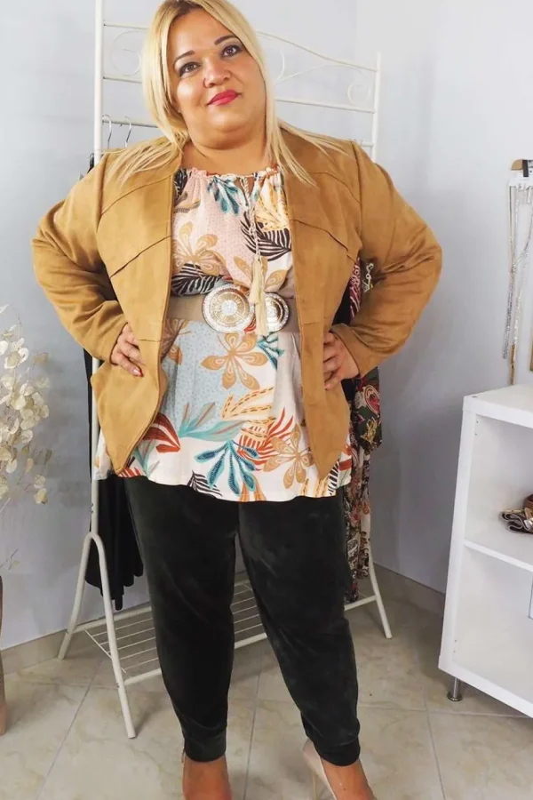 Donna Curvy Giacca effetto pelle scamosciata corta taglie comode Online