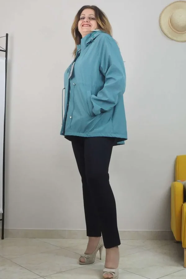 Donna Curvy Giacca impermeabile con applicazione taglie comode Discount