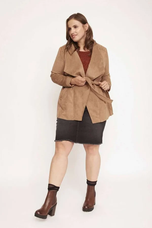SPG Woman Giacca in camoscio lunga taglie comode Best