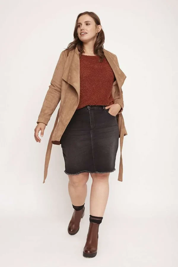 SPG Woman Giacca in camoscio lunga taglie comode Best