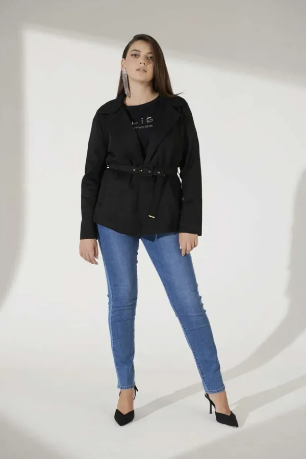 Talissa Mode Giacca scamosciata con cintura taglie comode New