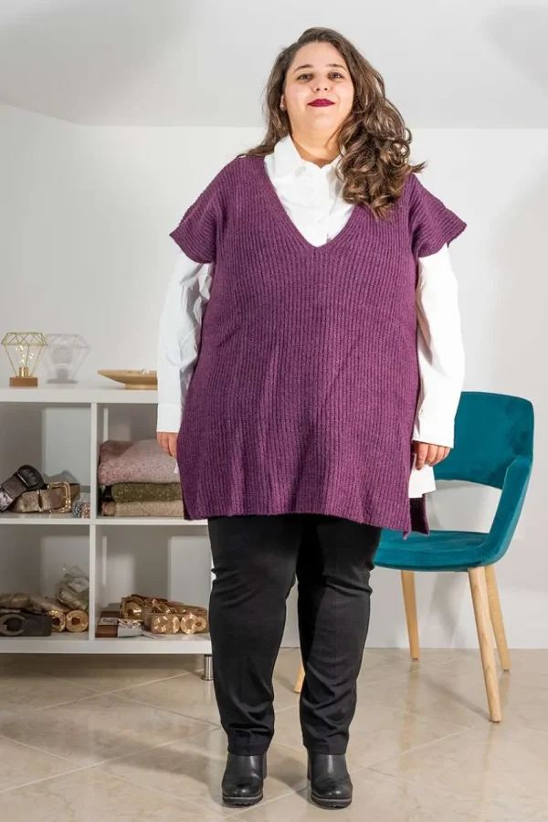 Mat Fashion Gilet di lana lungo con spacchi laterali taglie comode Fashion