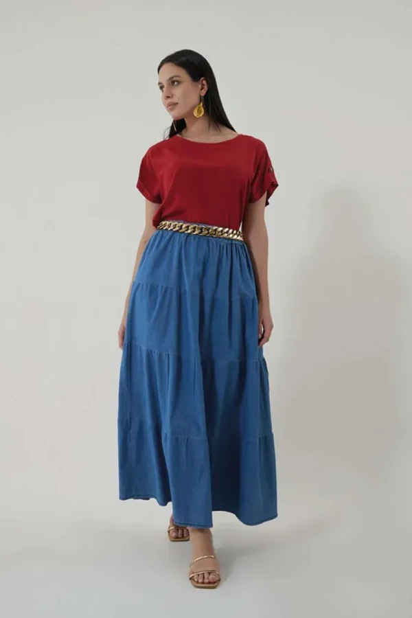 Jiveley Gonna balze effetto jeans in cotone taglie comode Discount