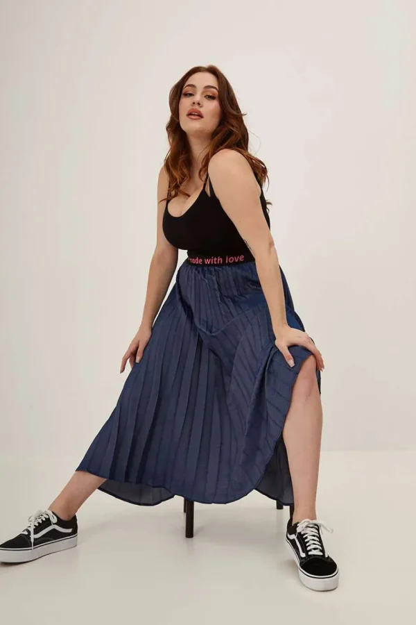 Mat Fashion Gonna plissettata effetto denim chambry taglie comode Clearance