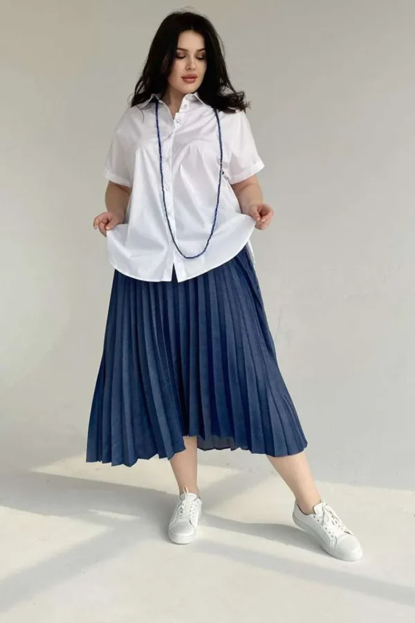 Mat Fashion Gonna plissettata effetto denim chambry taglie comode Clearance