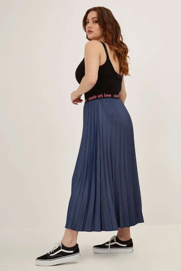 Mat Fashion Gonna plissettata effetto denim chambry taglie comode Clearance